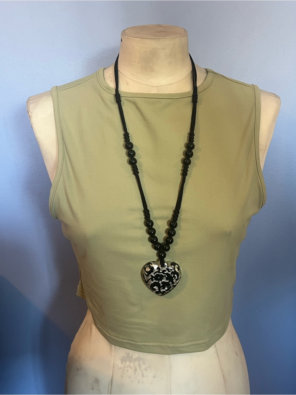 Long Drawstring Black Beaded Heart Pendant Necklace - Women's Jewelry